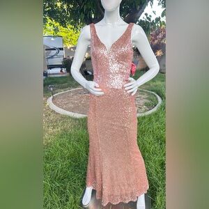 Crystal Doll Gold and Pink Sequin Prom Gown